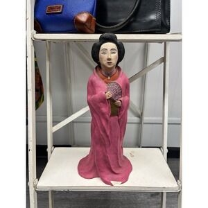 Vintage Chinese Lady Figure Terra Cotta Clay Pottery Stamped 8" *Flawed*
